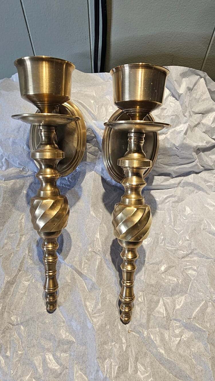 Pier 1 Imports Vintage Brass Wall Sconces Candle Holders Classic Twisted Design